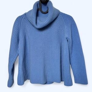 ODEEH Turtleneck Sweater Blue Chunky Ribbed Knit Cropped Flowy Hem LongSleeve XS